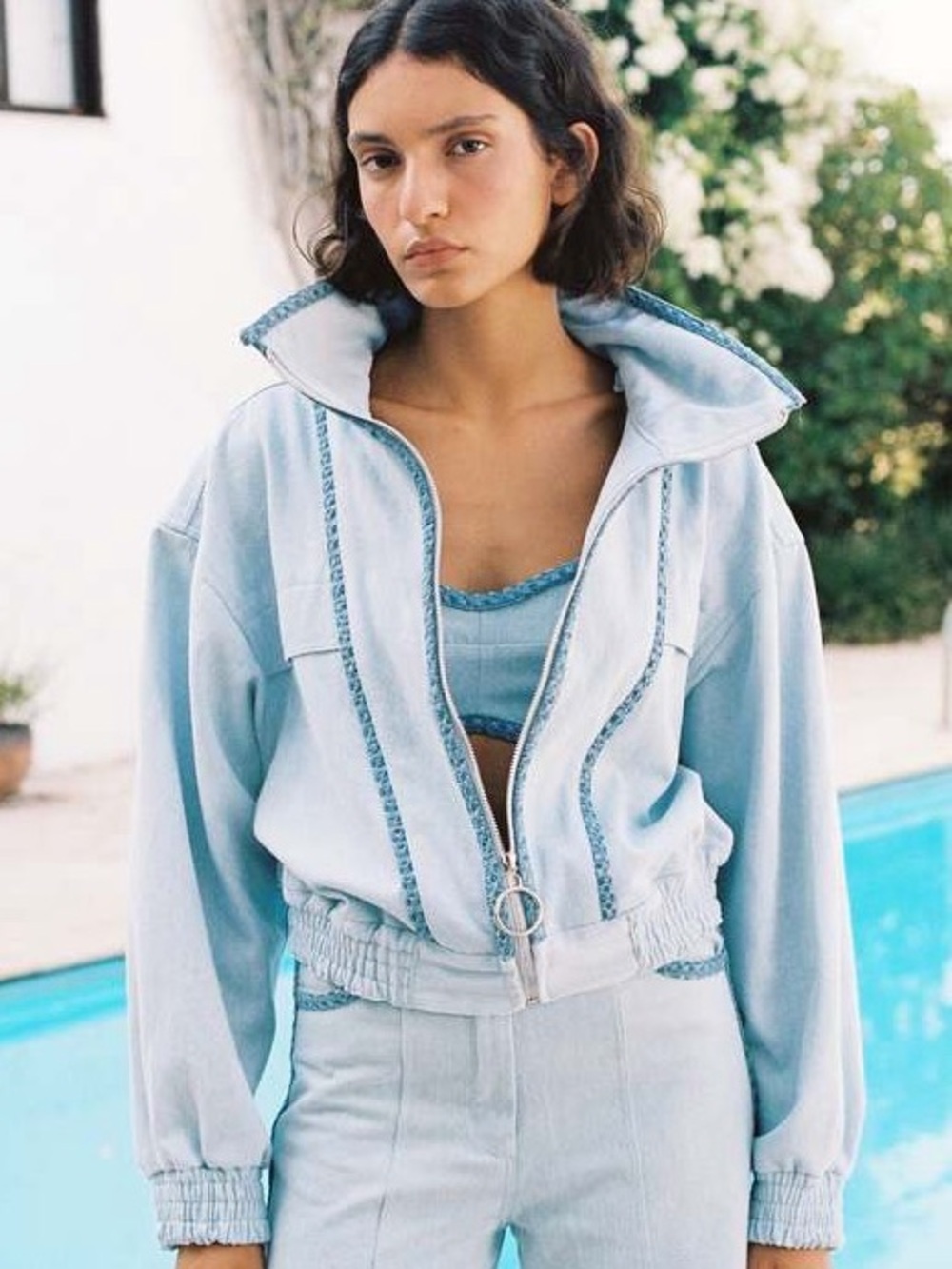 Sabina Musayev. Jayden Denim Bomber Jacket. Size XS.